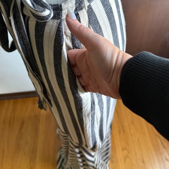 FREE PEOPLE | LA Baby Striped Wrap Cutout Midi Dress Gray White | Size 2 - Picture 6 of 7